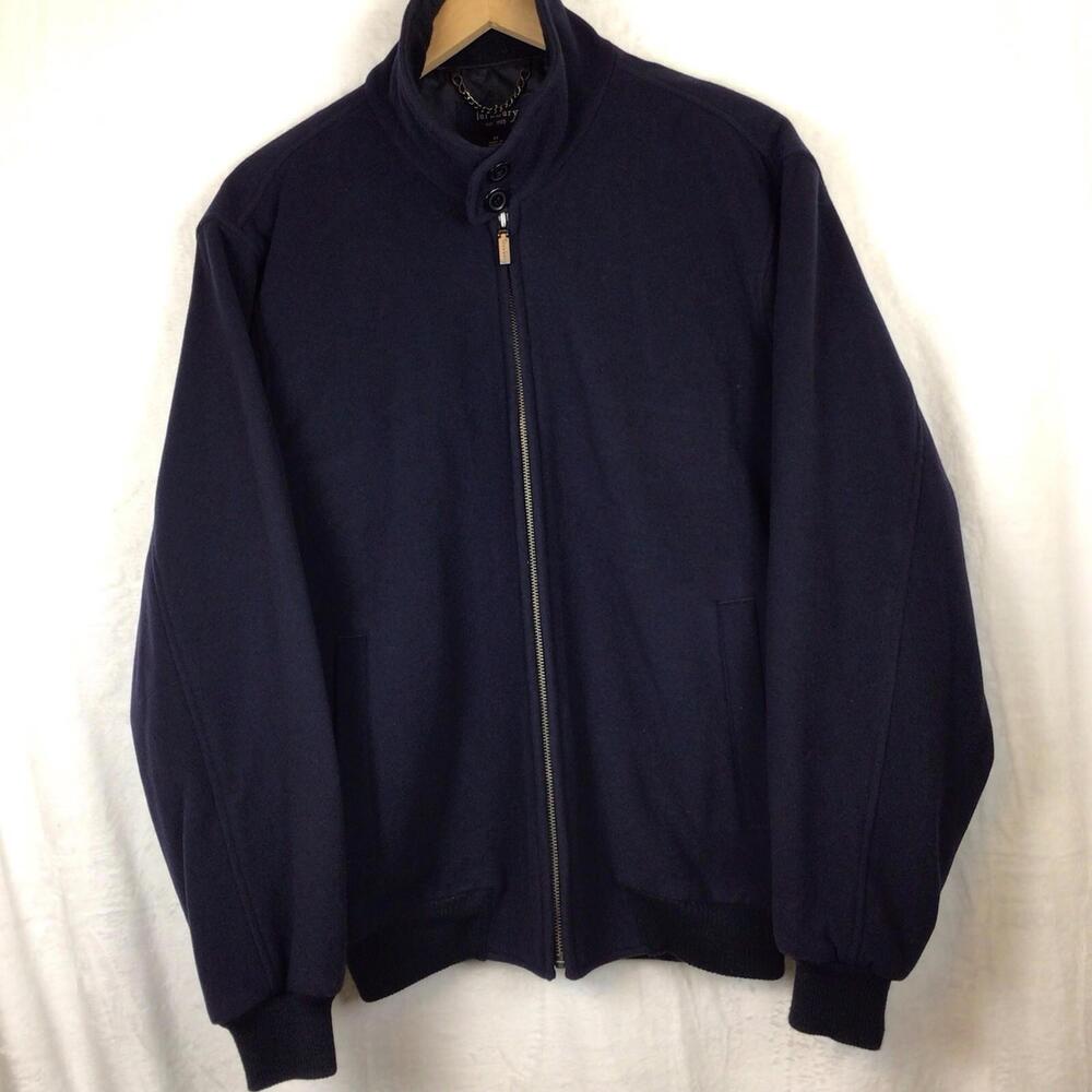 Turnbury Mens Jacket Medium Navy Blue Zip Front Stand Collar Coat  70% Wool